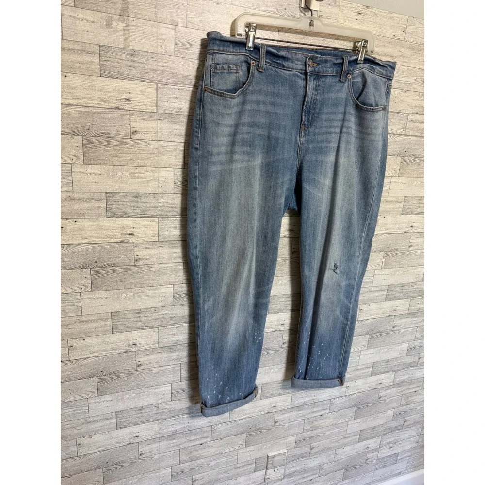 Old Navy Boyfriend‎ Jeans Womens 14 Light Wash Distressed Paint Splatter Relaxed